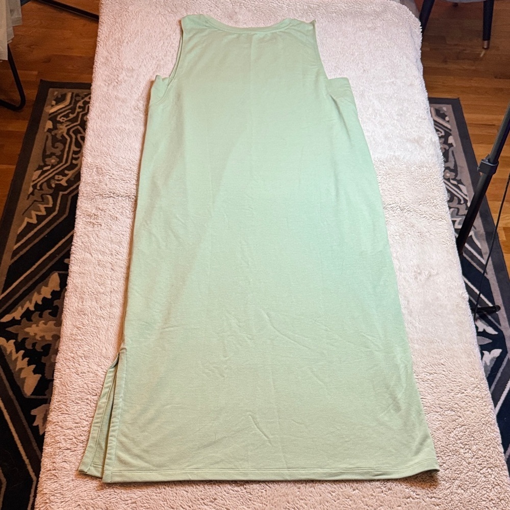 Sleeveless Green Maxi Dress Stretch Pockets Athleisure sz L - Picture 10 of 10